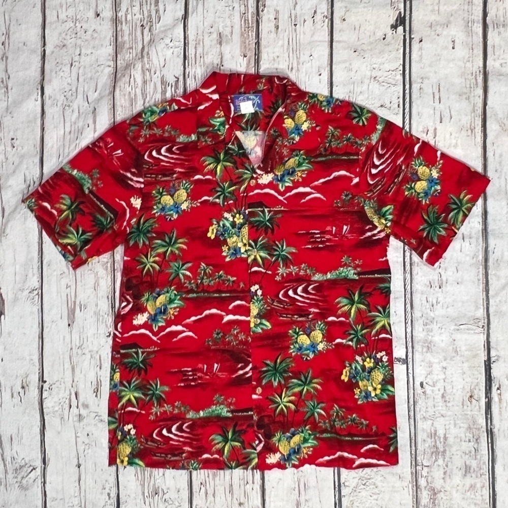 Hawaiian Hawaii Vintage Rainbow Red Honeymoon Button Down 80s Shirt